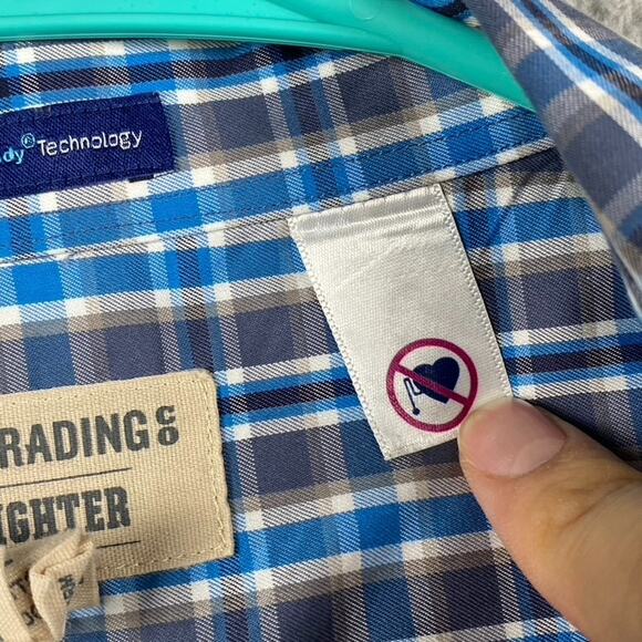 Duluth Trading Wrinkle Free Button Shirt Men's 2XL Blue Plaid Magnaready - Picture 8 of 11